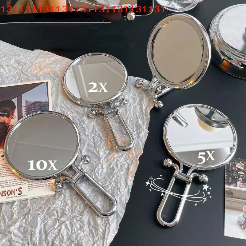 360 °   回転式ハンドヘルドミラー 卓上スタンド化粧ツール 2倍/5倍/10倍拡大 折りたたみ式ミラー 両面ポータブルミラー