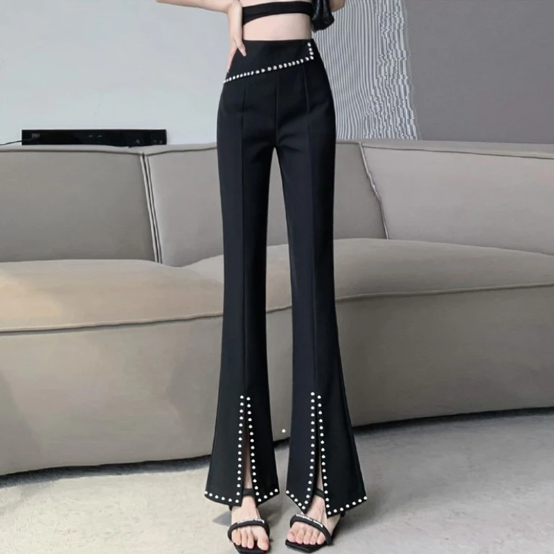 เลกกิ้งสีดํากางเกงสกินนี่สําหรับผู้หญิงสบายๆเก๋และสง่างามชุดกางเกงทรงหลวมยืดหยุ่นเกาหลีแฟชั่นผ้าฝ้าย G กางเกงผู้หญิงบาง