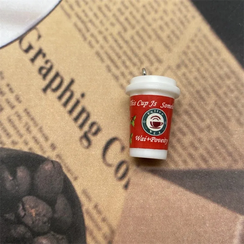 10pcs Cute Mini Christmas Coffee Cup Resin Charms Funny Drink Bottle Pendant For Earring Keychains Diy Jewelry Making