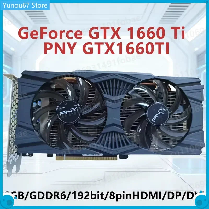 For PNY GTX 1660 Ti 6GB GDDR6 192bit Graphics Card PCI-E 3.0 8Pin HDMI DP DVI Dual Fan Desktop PC GPU Video Card