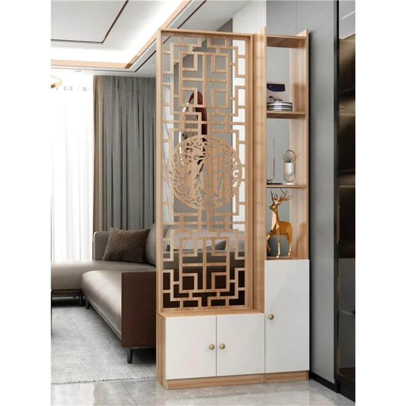 

Log-colored screen, partition entrance cabinet, new Chinese shoe cabinet, storage rack, wine cabinet, integrated entrance, wall