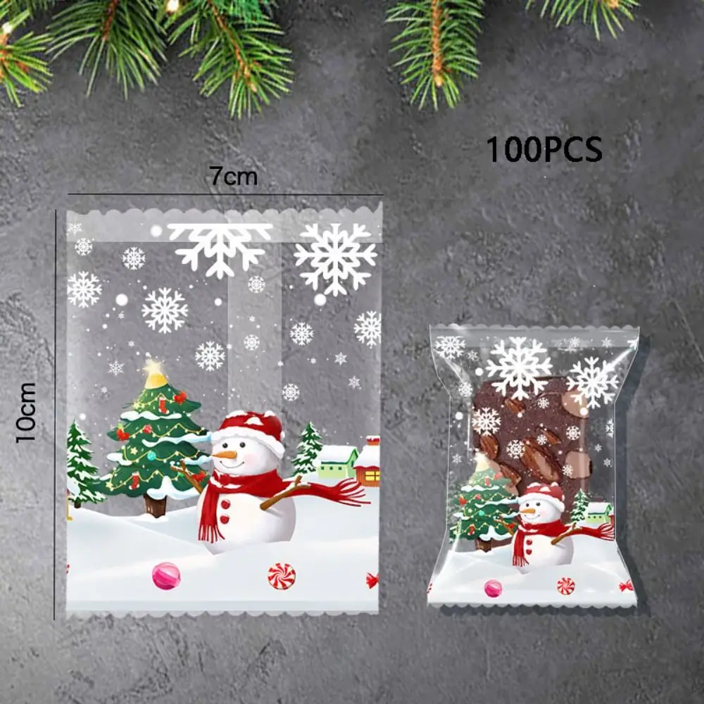 50 pçs sacos de biscoitos de plástico transparente de natal engrossado boneco de neve floco de neve padrão cozimento sacos de embalagem de doces presentes de natal