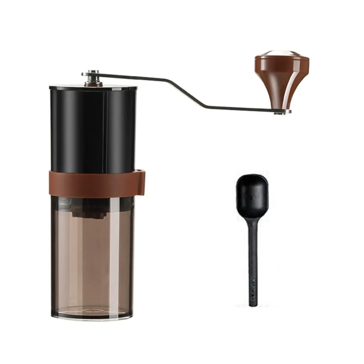 [HIHI] Manual Coffee Grinder Portable Hand Crank Adjustable Bean Grinder+Coffee Spoon for Home Travel Camping
