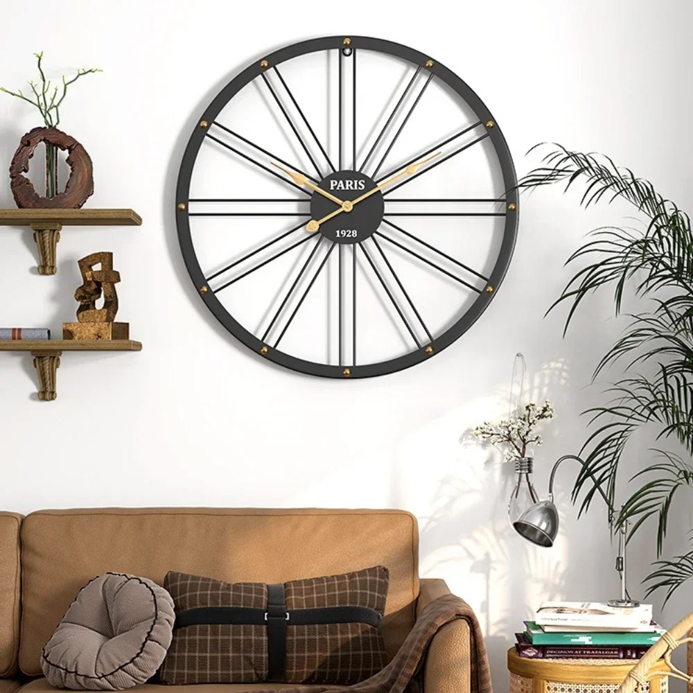 Retro Paris 1928 Metal Wall Clock 40cm Industrial Wheel Style Silent Home Decoration Living Room 16 Inch Iron Wall Watch
