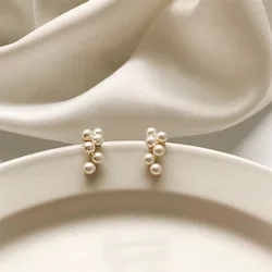 2024 New Fashion Korean White Pearl Drop Earrings for Women Bohemian Golden Round Wedding Earrings Jewelry Gifts Wholesale