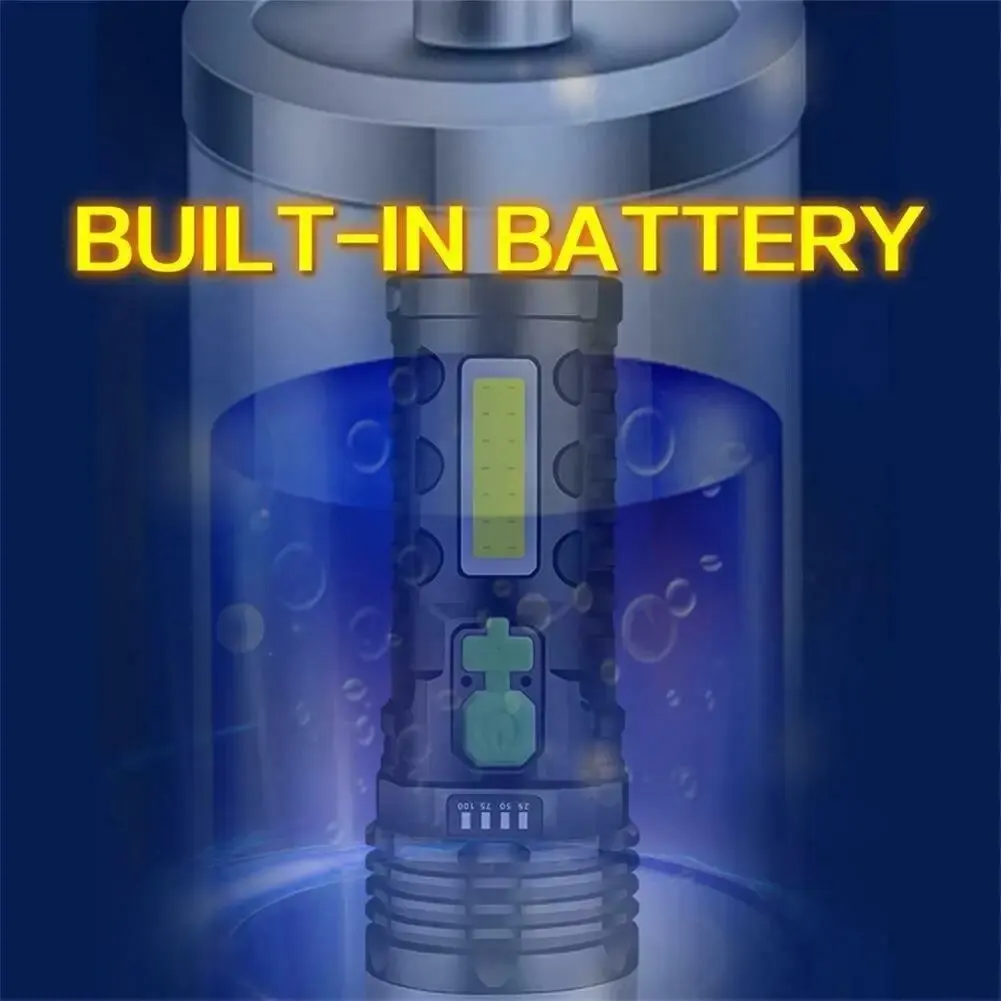 Led Flashlight 4 Modes Built-in Battery Usb Solar Rechargeable Torch With Side Light Outdoor Lighting Camping Fishing Lights