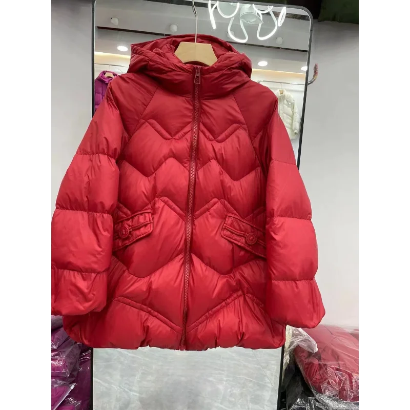 Jaqueta feminina com capuz de comprimento médio, casacos casuais quentes, parkas para baixo, moda coreana, outono, inverno, 2024