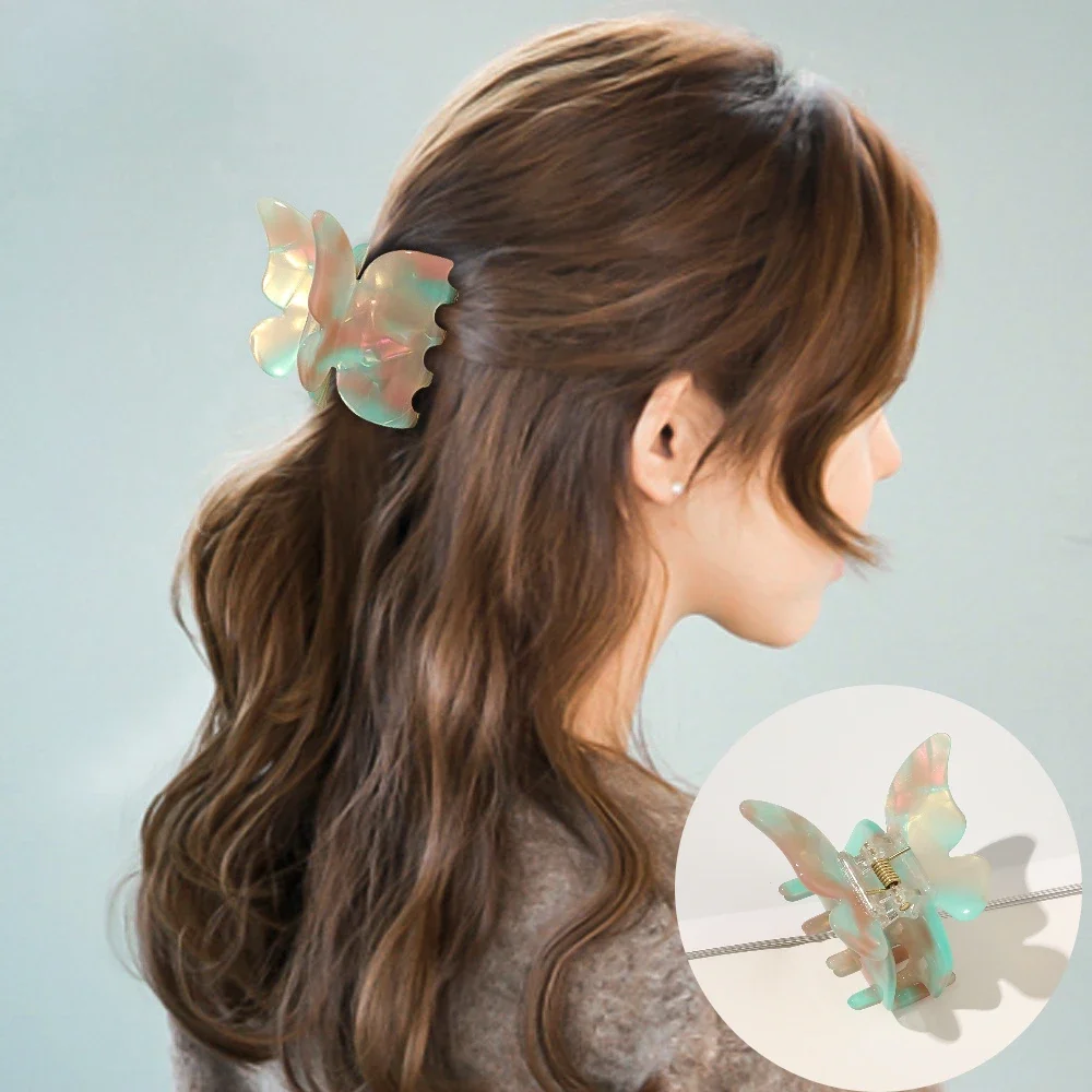 

Butterfly Grab Clip Girls Women Acetate Resin Hair Claw Hair Accessories Gradient Tie-Dye Headdress トレンドヘアクリップ 인기머리핀 집게헤어핀 대형