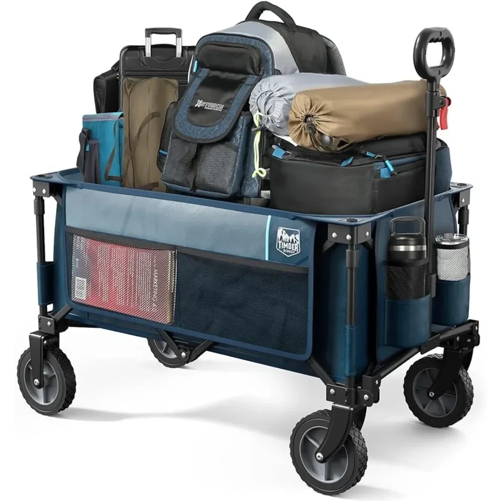 

Collapsible Wagon Cart, Heavy Duty Foldable Garden Cart With Side Pocket And Cup Holders, Folding Utility Wagon For Garden