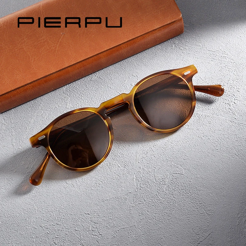 

Vintage Round Acetate Eyeglasses Frame Polarized Sunglasses Men Women Brand Designer Vintage Gafas De Sol Sun Glasses UV400