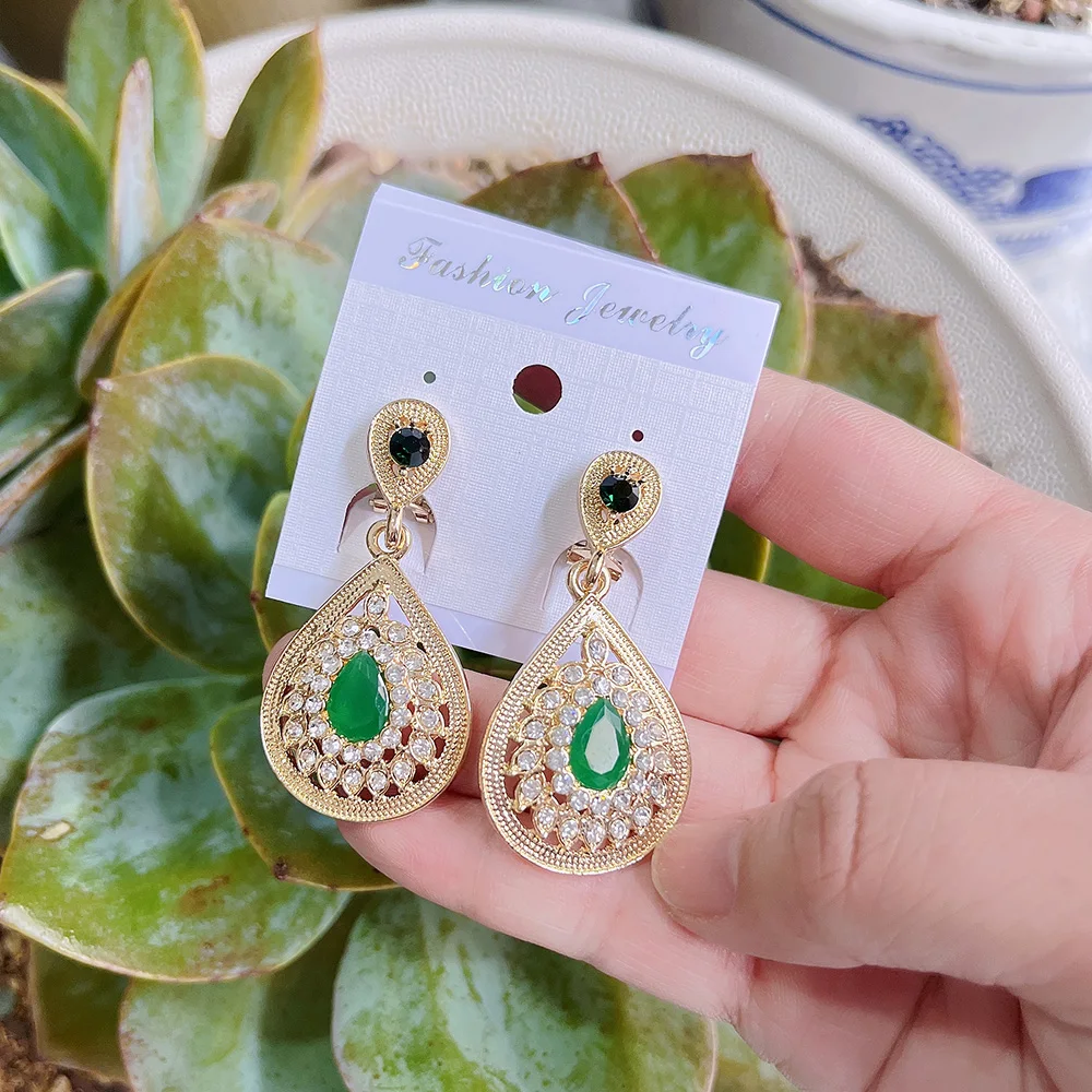 Sunspicems Elegent Arabic Round Drop Earring For Women Rhinestone Morocco Earrings 18K Gold Color Wedding Jewelry Bridal Gift image 3