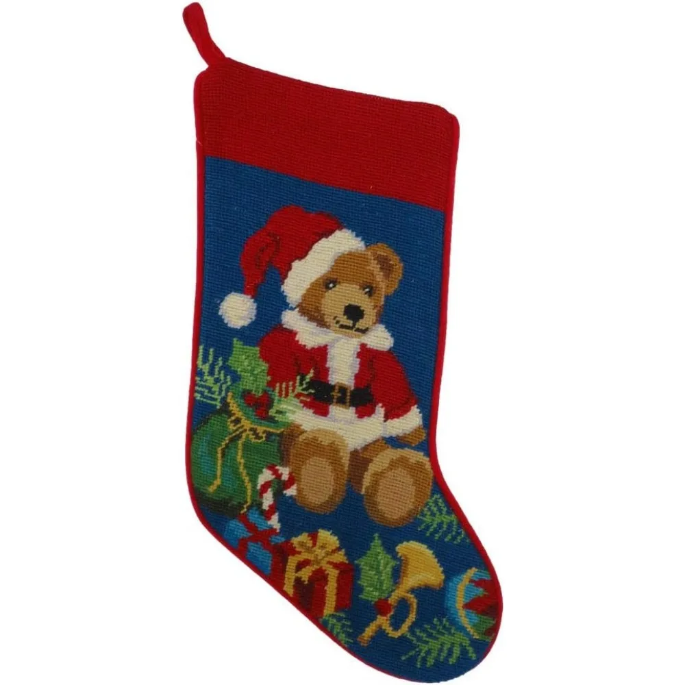 

Teddy Bear with Presents Needlepoint Christmas Stocking, Wool, 11 Inch x 18 Inch