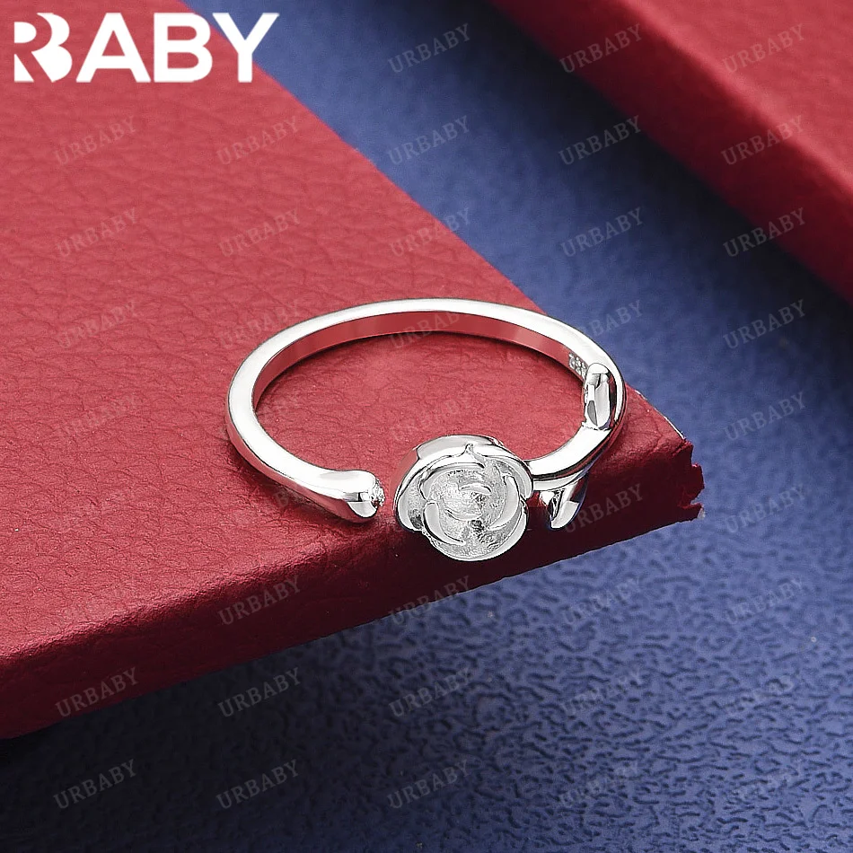 

URBABY 925 Sterling Silver Rose Open Ring For Women Fashion Jewelry Charm Grace Wedding Engagement Accessories