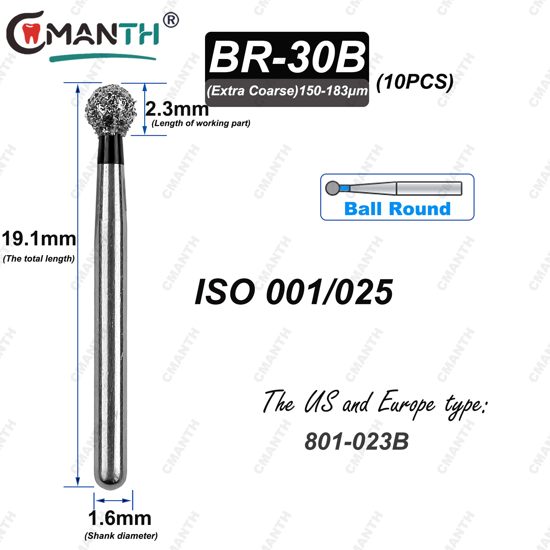 Dental Diamond Burs BR Ball Round Fine/Extra Fine/Coarse/standard/Extra Coarse FG Dia 1.6mm Polishing Teeth Whitening Tools