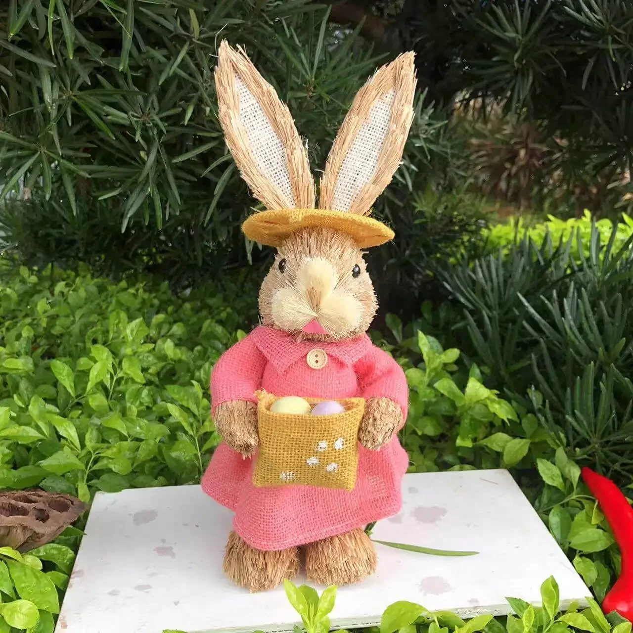 35CM Easter Straw Rabbit Simulation Rabbit Artificial Home Garden Rabbit Decoration Easter Theme Party Filled Eggs Supplies Gift