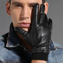 GOURS-guantes de cuero auténtico para hombre, manoplas de piel de cabra auténtica, forro polar, cálido y suave, moda de conducción, novedad de invierno, GSM024