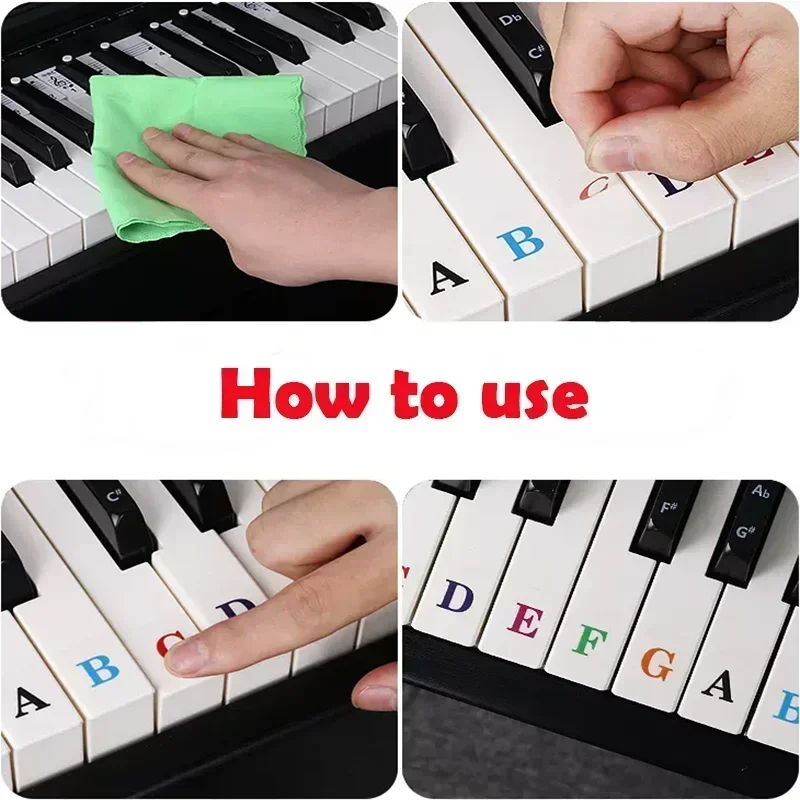 37/49/54/61/88/76 Piano Keyboard Stickers Transparent Electronic Keyboard Key Piano Stave Note Sticker Symbol Tags for Keys
