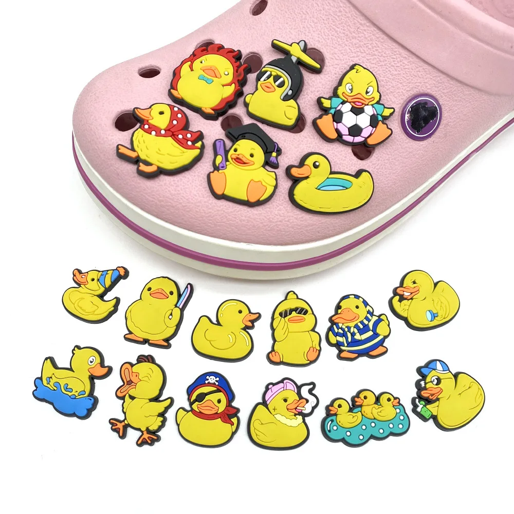 Cartoon Yellow Duck Shoes Charms Pin for Crocs Flower Hole Shoes DIY Accessories  Buckles PVC Cute Personalized Gifts Fashion view 3