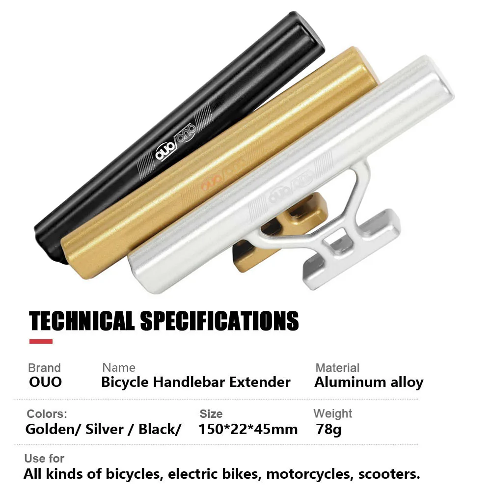 OUO دراجة المقود تمديد الألومنيوم دراجة هوائية جبلية الجبهة ضوء الكمبيوتر قوس دراجة المقود موسع حامل مصباح جبل