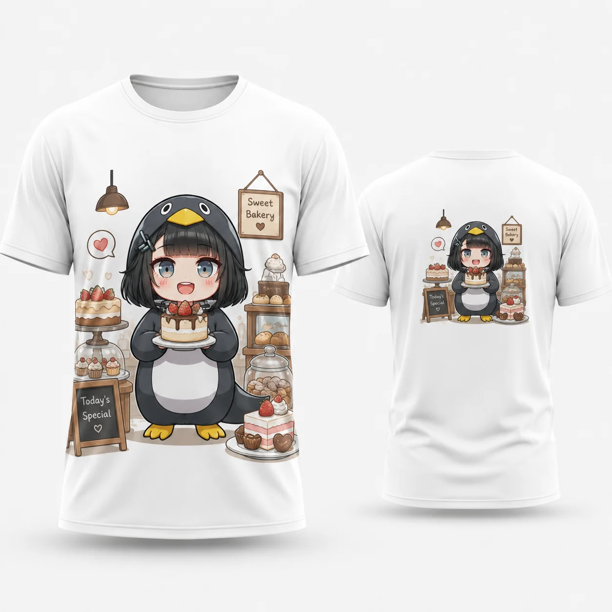 Goo goo gaga Cute Penguin Coffee T Shirt Kawaii Chibi Anime Girl Cafe Cup 3D Print Quick Dry Breathable Summer Casual Unisex Top