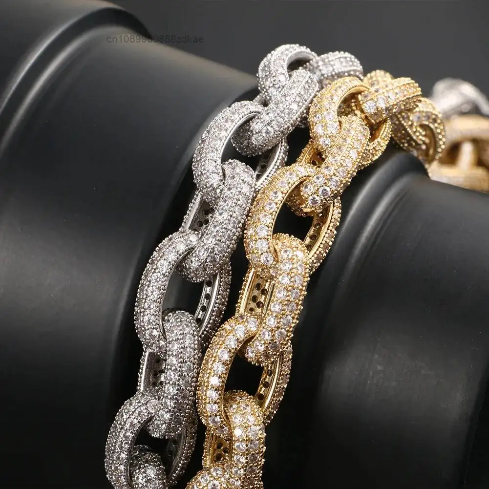 Fashion New Design Solid Silver 925 Hip Hop Iced Out Cuban Link Bracelet With Moissanite Diamond Pass Diamond Teste..