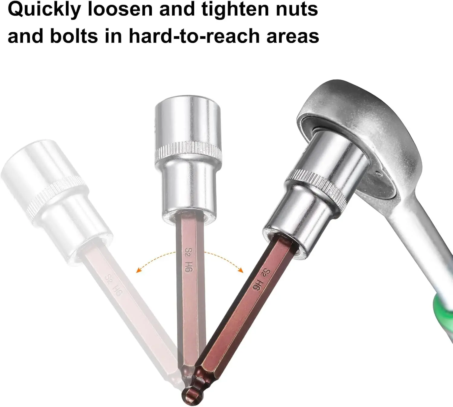 6mm ボールエンド六角ビット 1/2インチ角ドライブソケットセット S2 & CR-V スチールビット