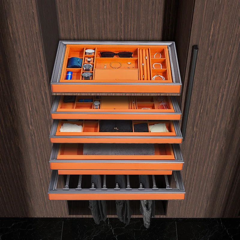 

Wardrobe haute couture damping leather basket aluminum alloy pants rack drawer jewelry jewelry box multifunctional underwear sto
