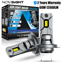NOVSIGHT H7 LED Headlight Bulbs 60W 12000LM Mini Size 6500K White Car Lamps 800% Super Bright Plug and Play Led Lights for Car