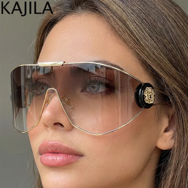 Lunettes de soleil surdimensionnées pour femmes, marque de luxe, Vintage, une pièce, coupe-vent, Punk, bouclier, 2026