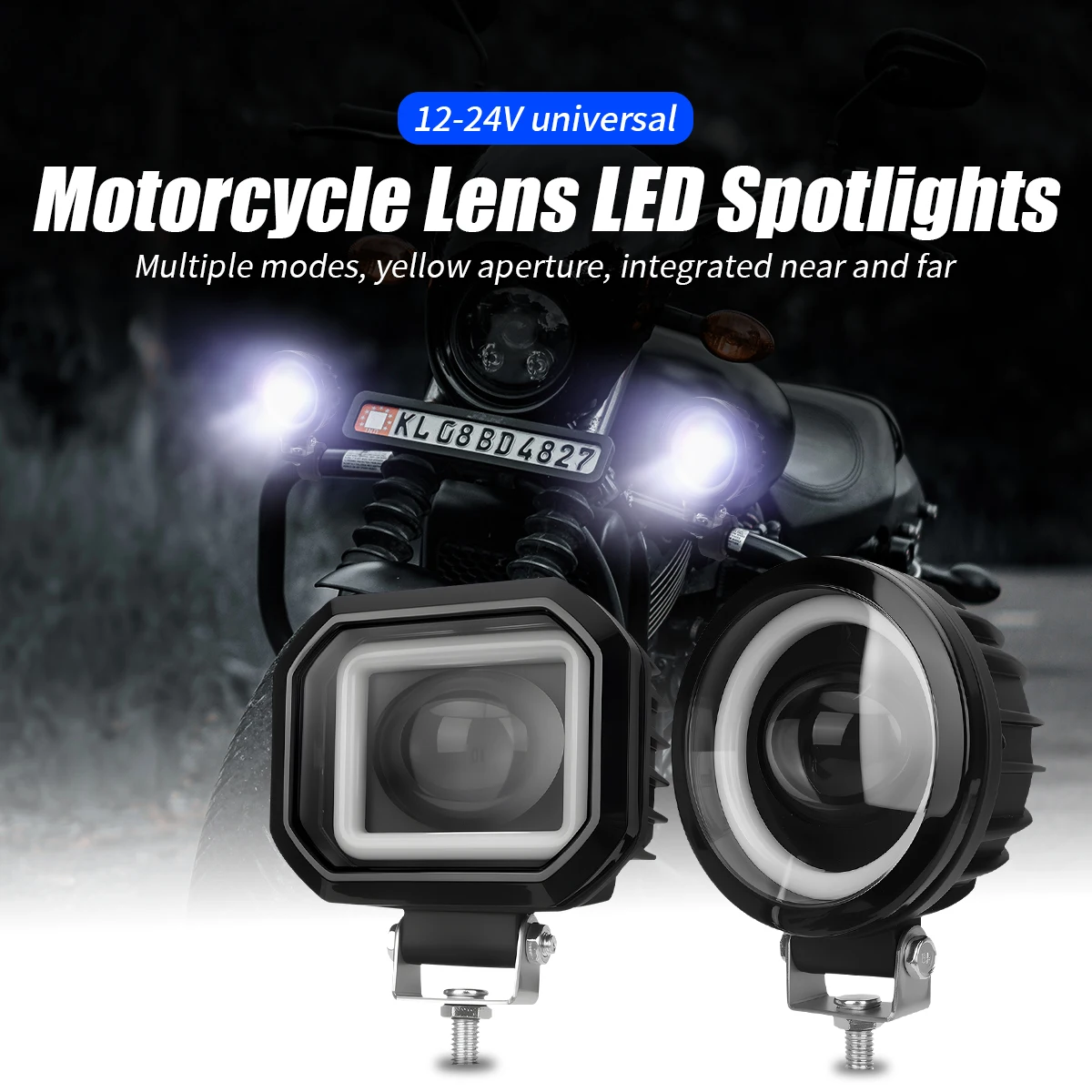 

1/2PCS Motor LED Spotlight Dual Color Hi/Low Beam Yellow Angle Eye Work light for Truck SUV UTV Daytime Driving Light 12-24V