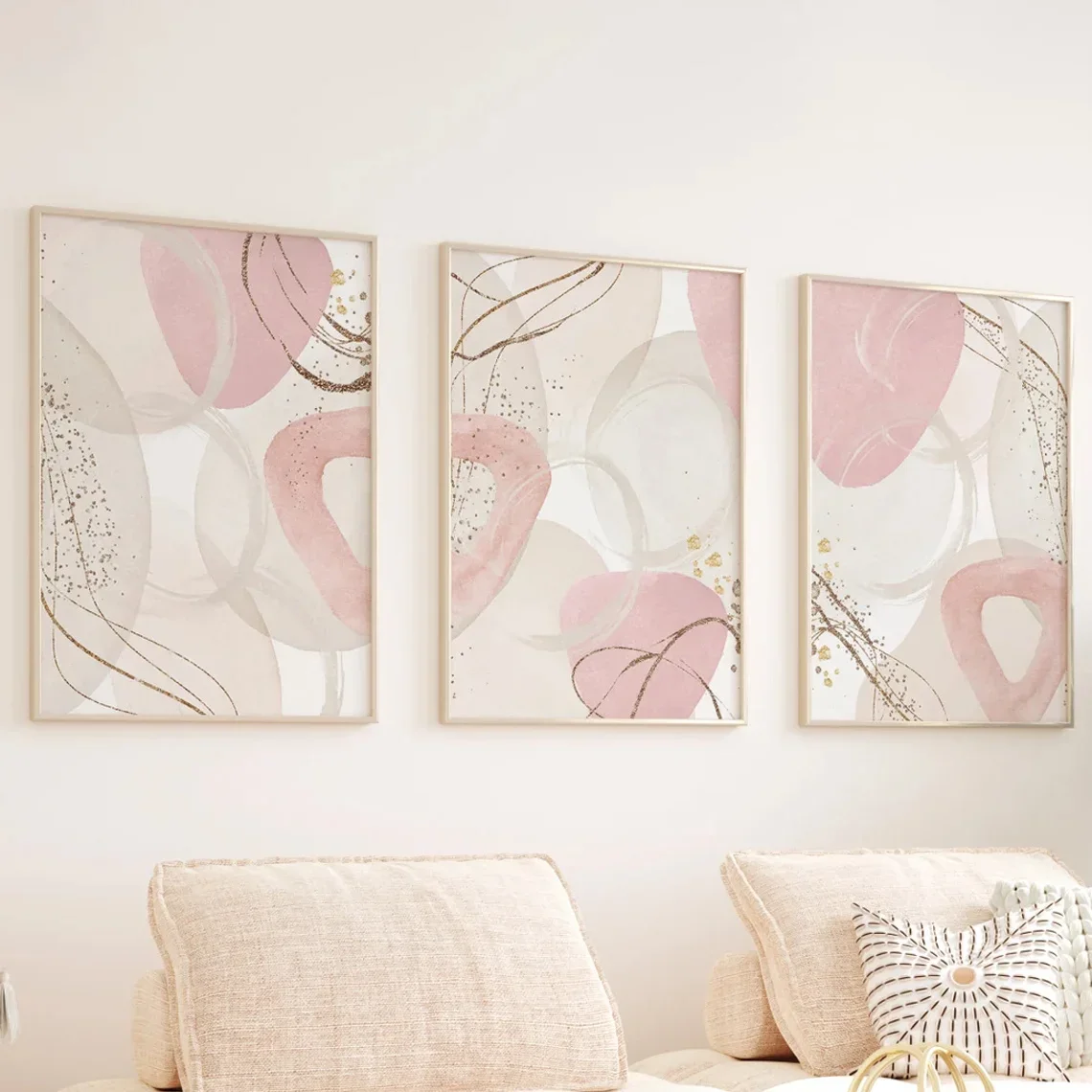 Multiple sizes 3pcs frameless Canvas Painting 3pcs Set Wall Art Pink Canvas Print Painintg Modern Abstract Art Minimalist Living