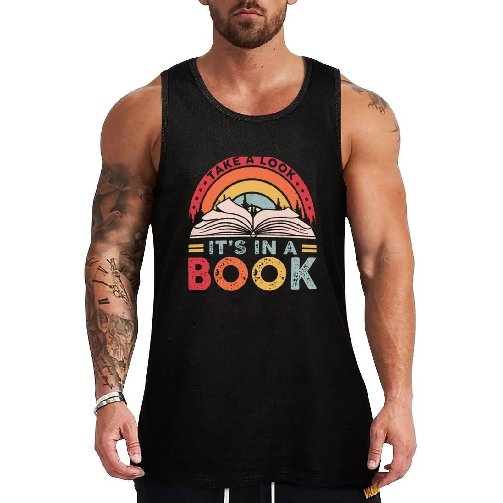 

national reading day Take A Look It's In A Book Reading Vintage Retro rainbow men women kids Tank Top men clothes muscular man