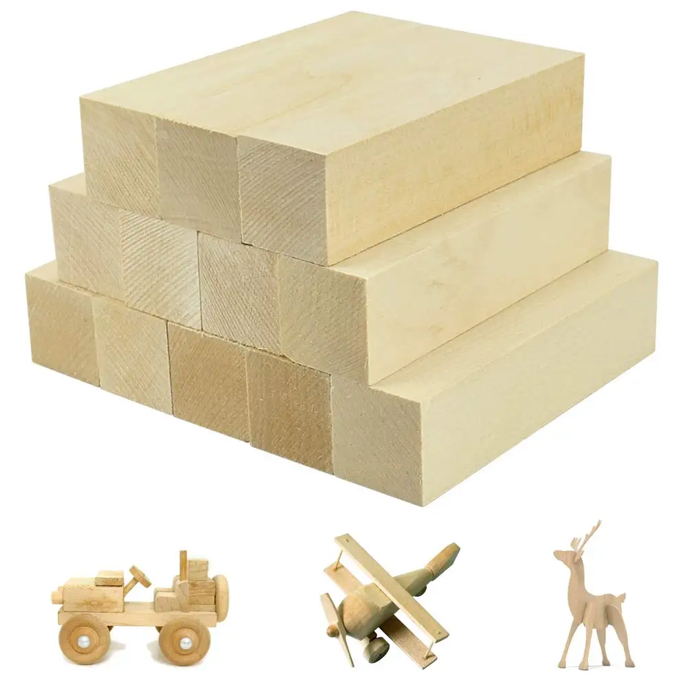 Blocchi di legno sbiancanti e intagliati blocchi di legno non finiti blocchi di intaglio di tiglio Set di legno morbido per intagliare principianti