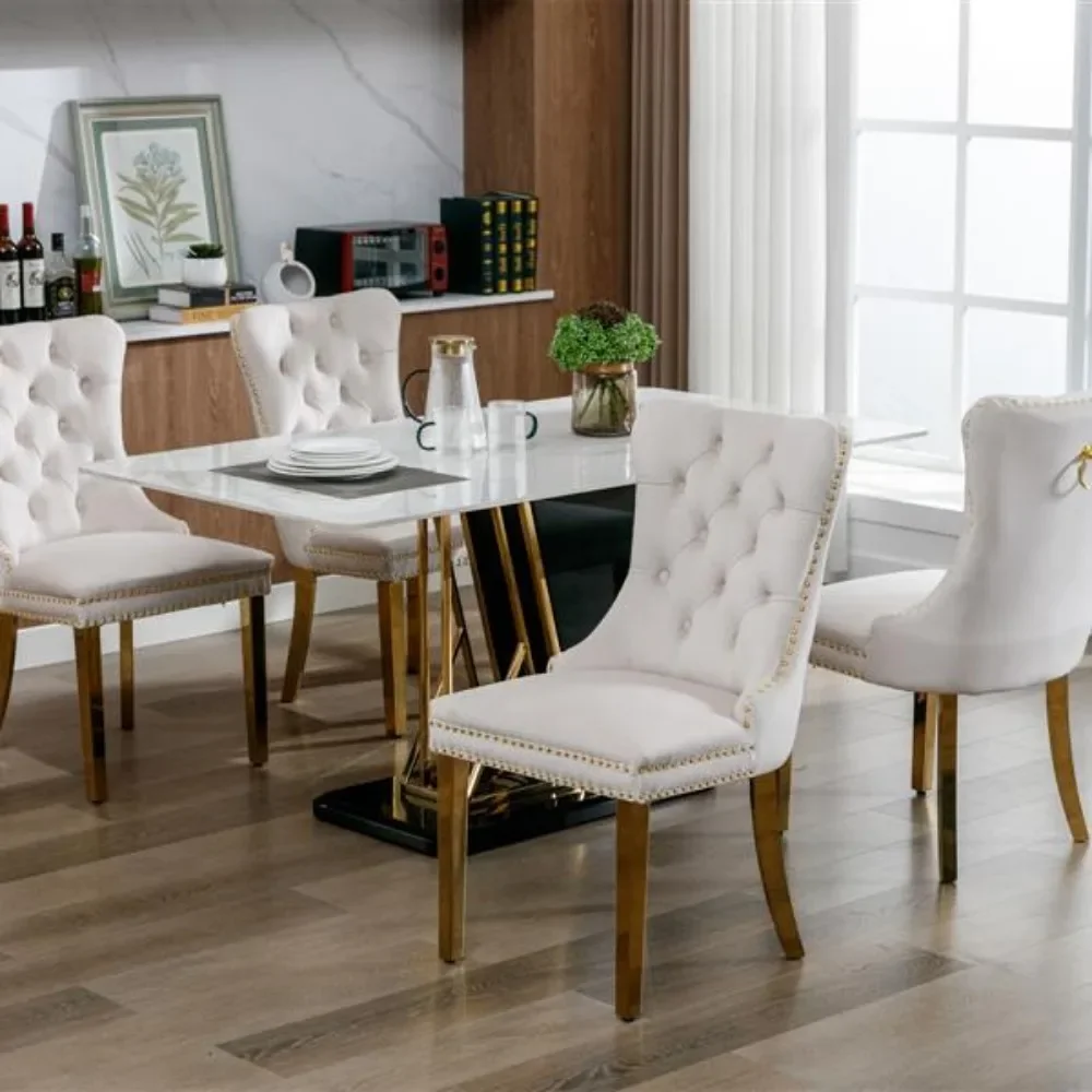 Furnishings contemporary high-end tufted solid wood modern velvet upholstered dining chair with gold stainless steel plated legs