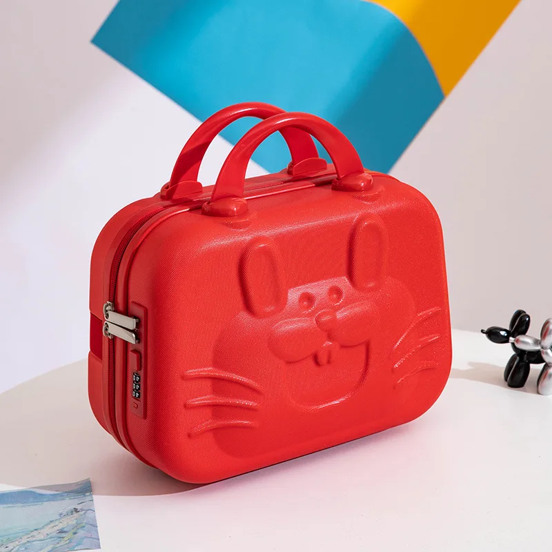 Cartoon suitcase 14 inch small combination lock cosmetic case portable luggage storage travel luggage storage.