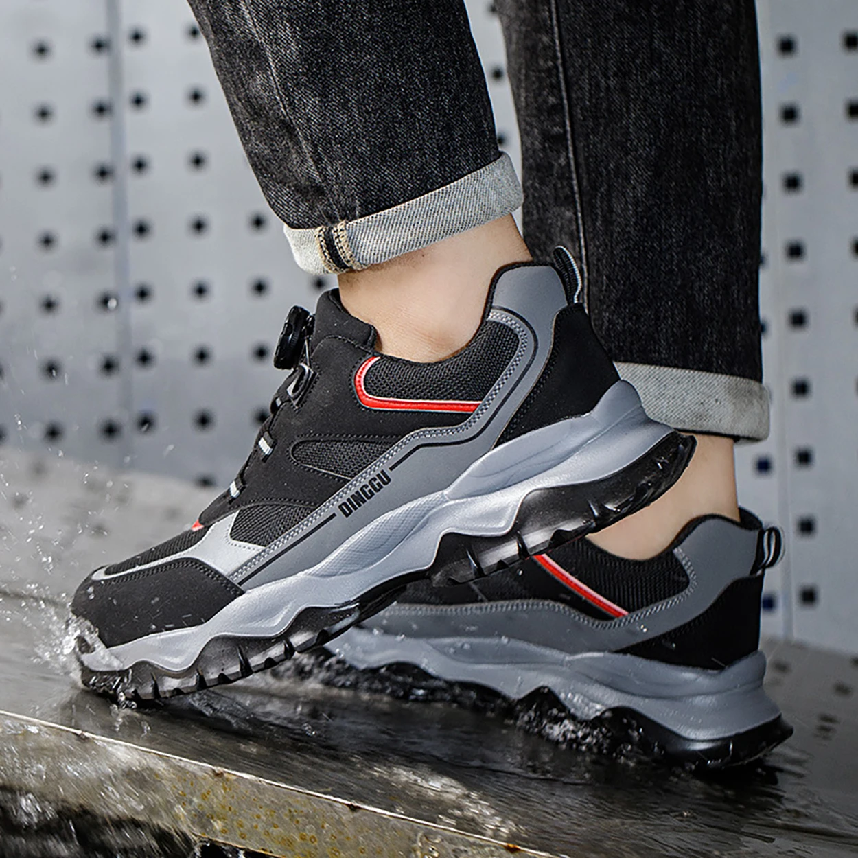 Steel Toe Lightweight Breathable Sneakers for Men Anti-smash Anti-puncture Protection Safety Shoes Rotating Button Work Shoes image 4