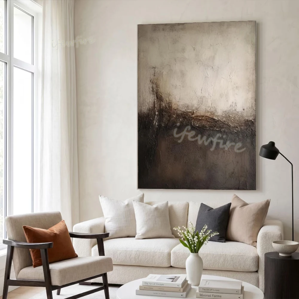 Modern Abstract Oil Painting 100% Handmade Black, Gray, White Knife Wall Art Picture for Living Room Home Decor Canvas Image