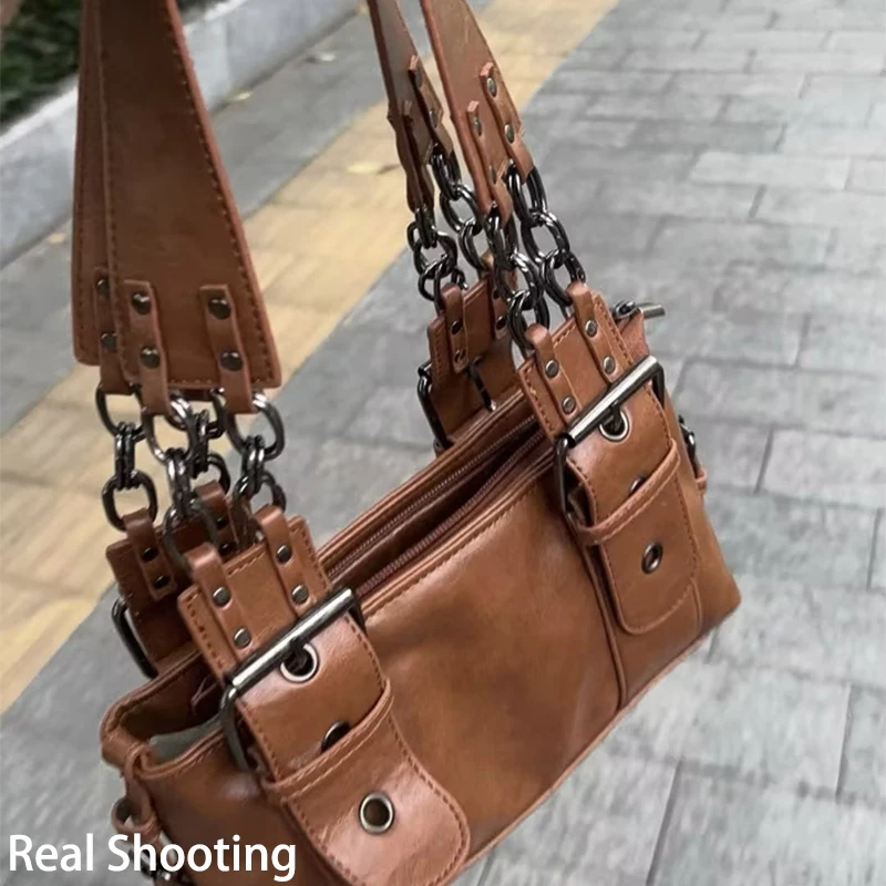 High-quality Women's Vintage Distressed Biker Bag New Large-capacity Shoulder And Underarm Bag