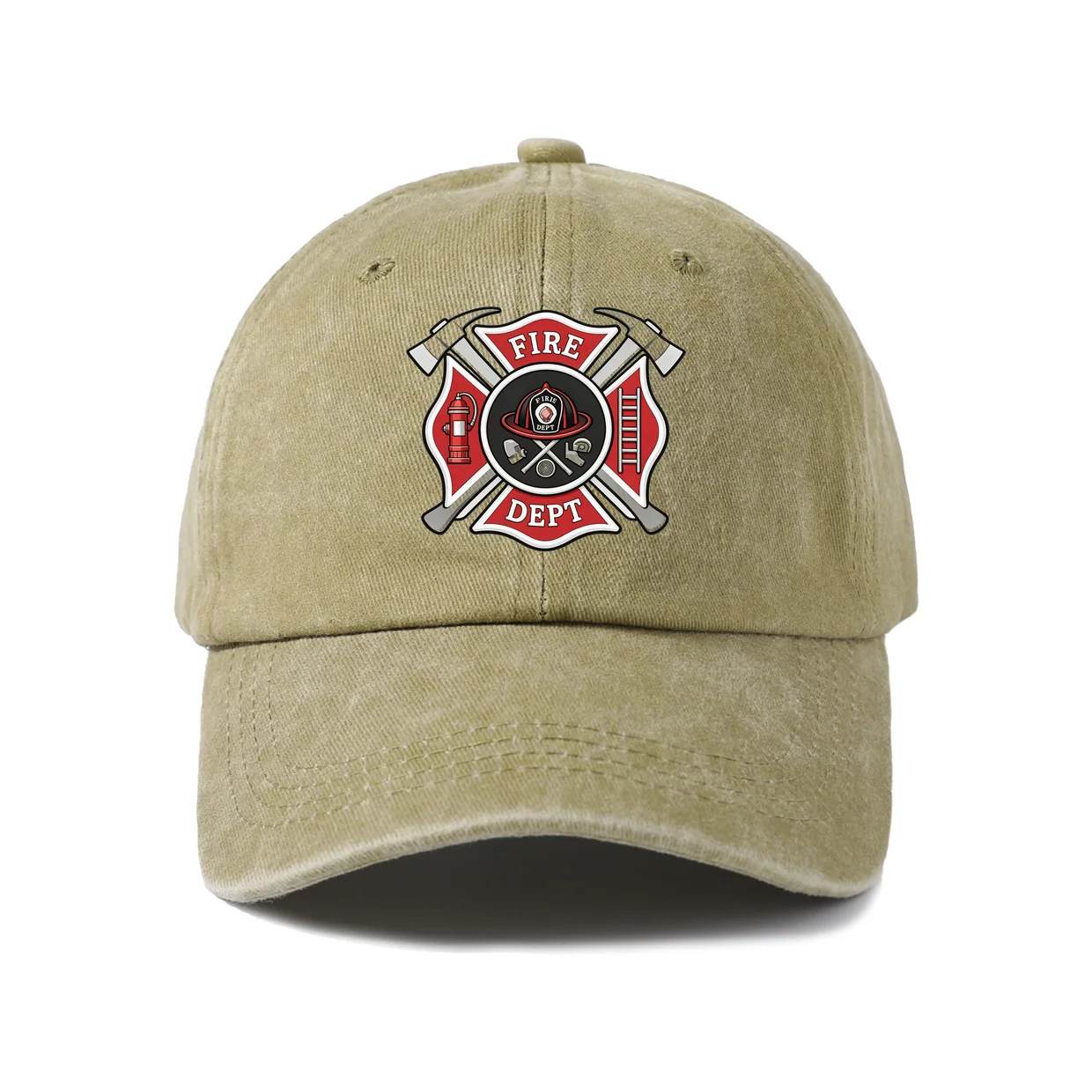 Fire Department Emblem Graphic Vintage Washed Baseball Cap, Adjustable Unisex Dad Hat, Casual Gift