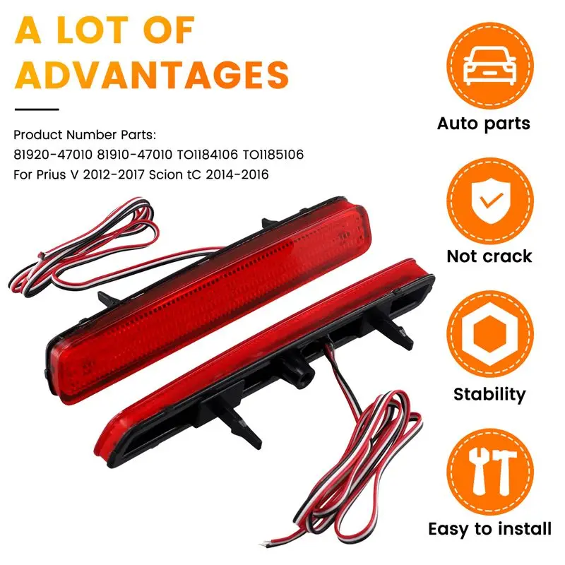 ABHX-Car LED Rear Bumper Reflector Light Brake Light Tail Lamp 81920-47010 81910-47010 For Toyota Prius V Scion Tc