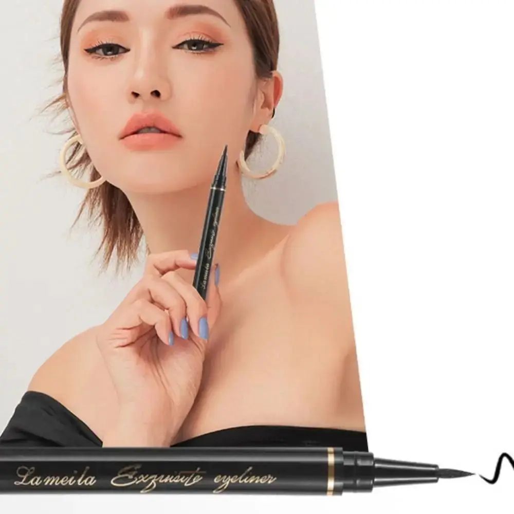 Eyeliner liquido alla moda con testa snella, resistente al sudore, a lunga durata, senza sbavature, penna per trucco nera ad asciugatura rapida