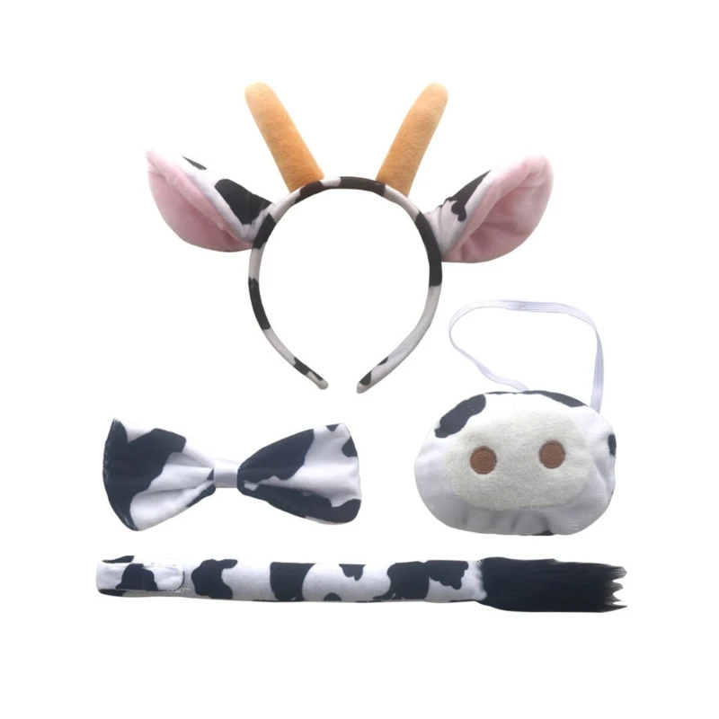 Cow Costume Set Cow Ears Headband Tail Bowtie Skirt Gloves Snout for-Kids