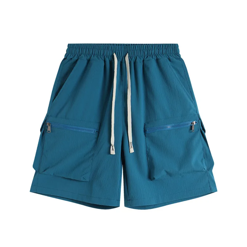 Celana Pendek Kasual Musim Panas Baru Celana Pendek Olahraga Cepat Kering Elastis Warna Murni Pria Celana Pendek Overall Multi-saku Latihan Pakaian Olahraga Jogger