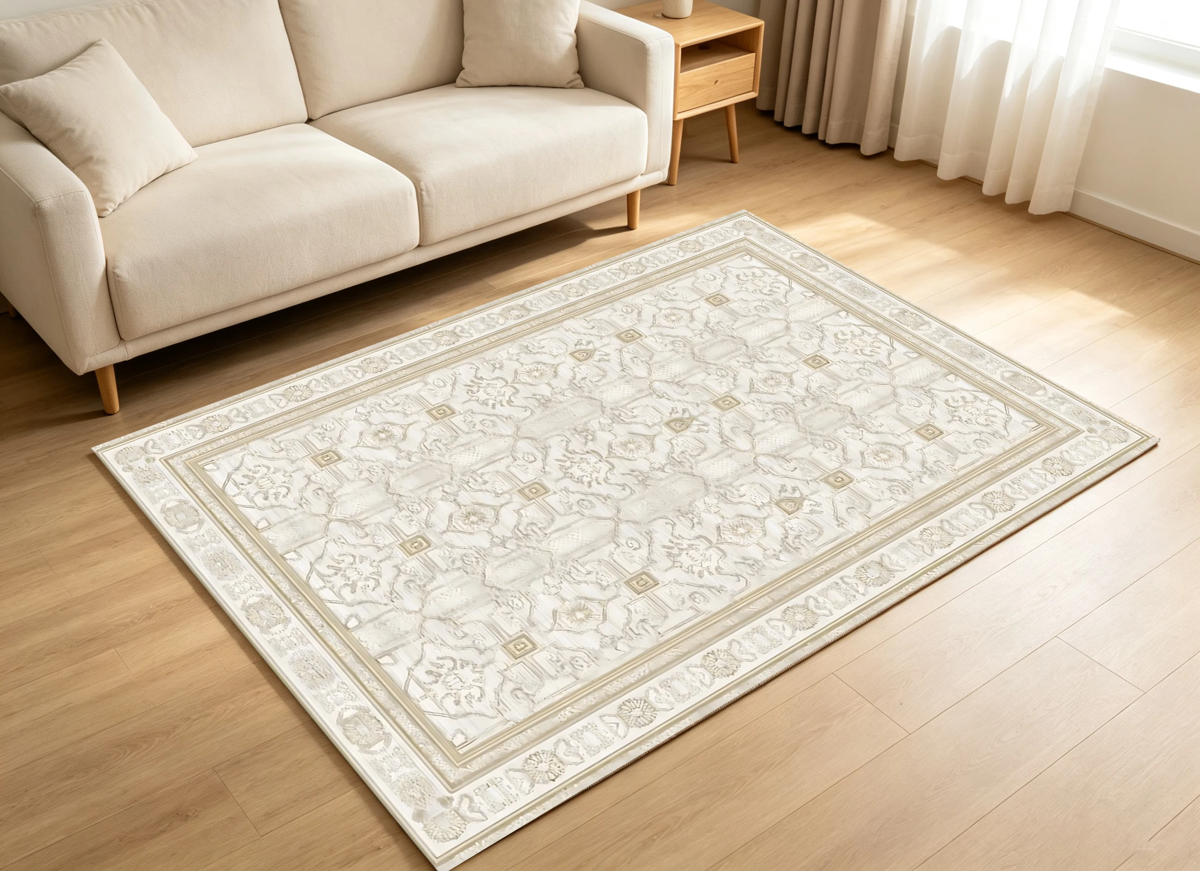 2D Retro Light Beige Geometric Check Pattern Rug - Suitable for Living Room and Bedroom, Instantly Refreshes Autumn/Winter Decor