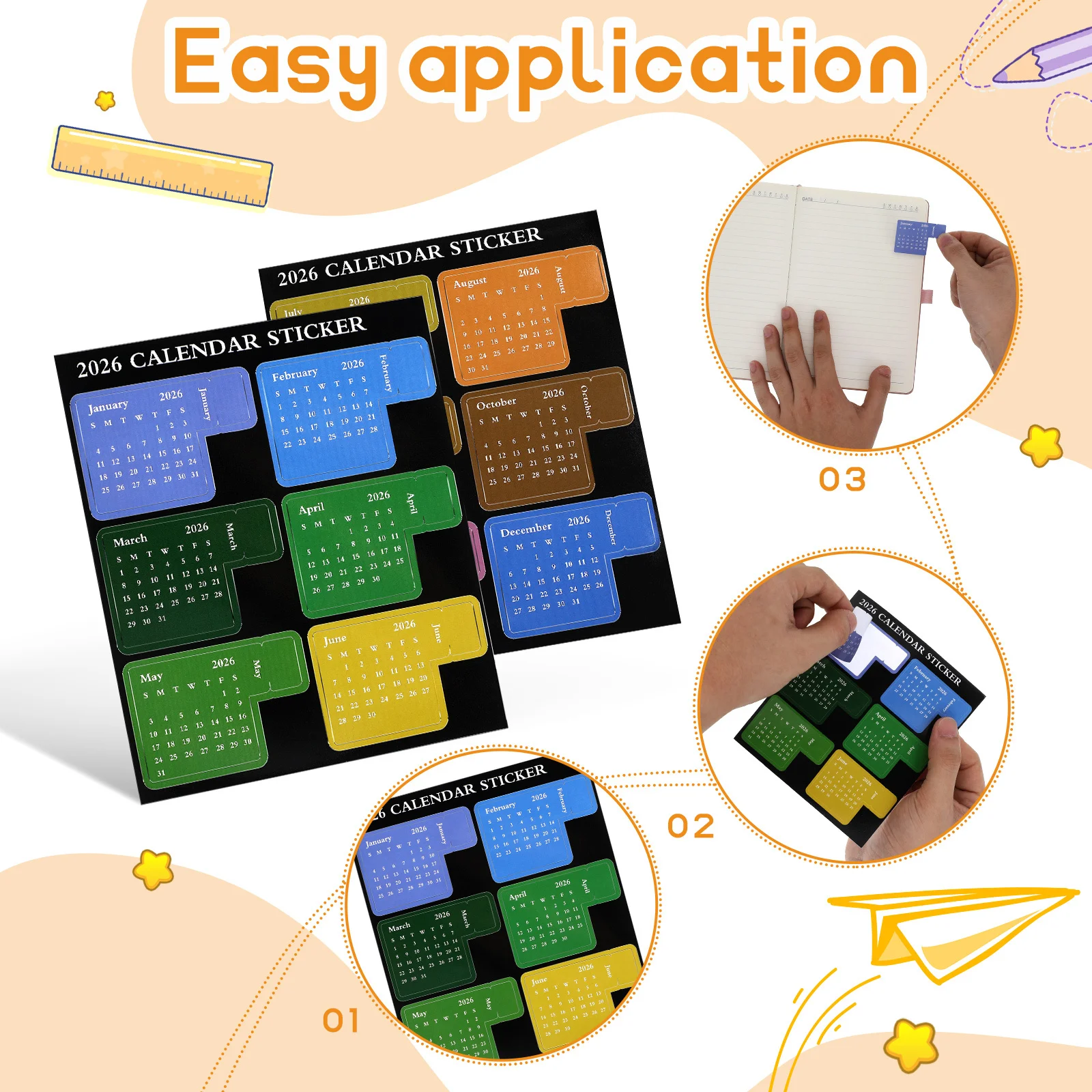 4 مجموعات من ملصقات مؤشر التقويم ذات الألوان الزاهية لتنظيم دفاتر الملاحظات والمخططين وعلامات التبويب الشهرية سهلة المميزة للمناسبات المهمة