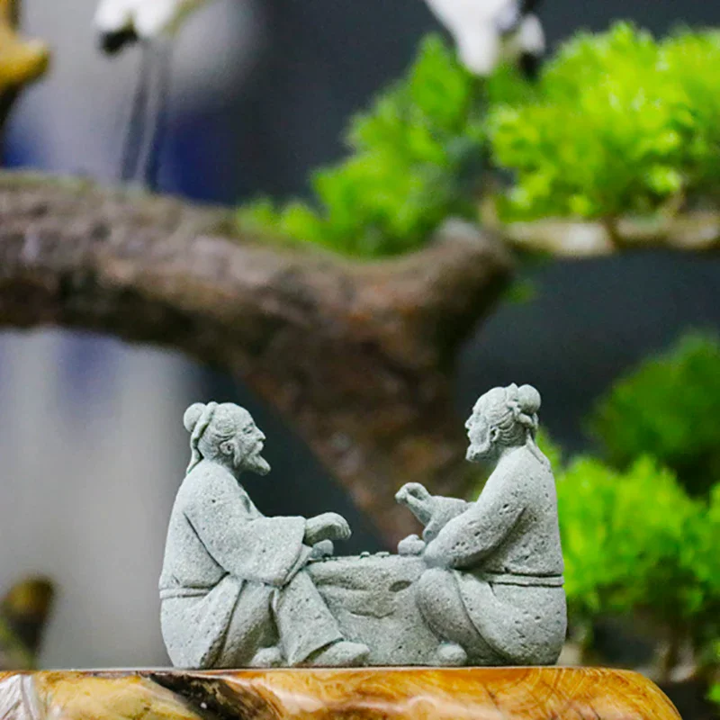 Ornaments Elder Playing Chess Statues Miniature Landscape Decoration Miniature People Bonsai Rockery Aquariums Chinese