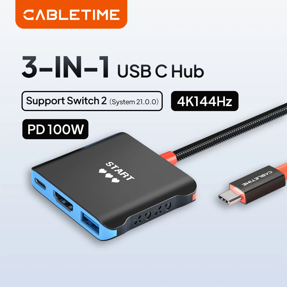 CABLETIME 3-in-1 USB-C-Hub Switch 2 4K144Hz PD100W 5 Gbps Tragbare TV-Dockingstation für Switch/Switch 2/Steam Deck