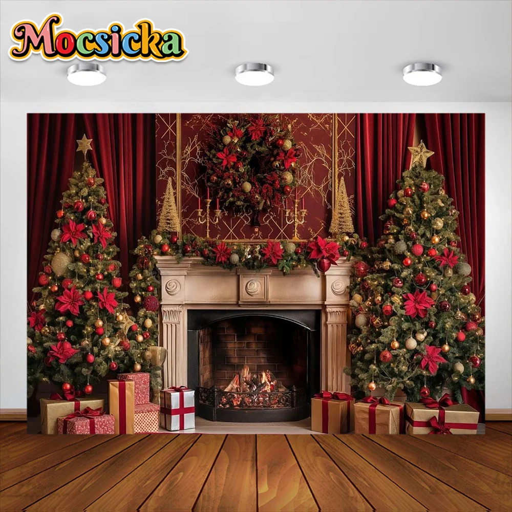 

Mocsicka Photography Background Brick Wall Fireplace Wood Fire Flame Decor Baby Portrait Christmas Party Backdrop Photo Studio