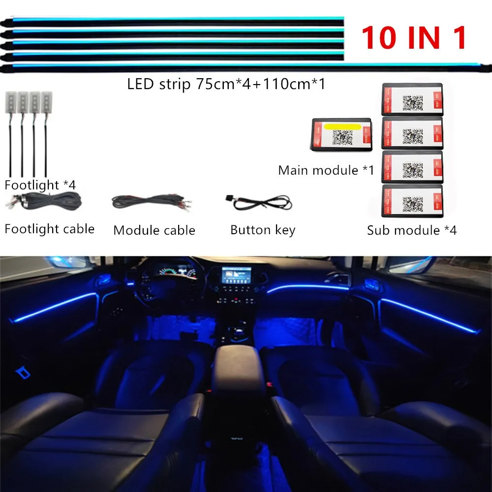 Universele Symfonie Auto LED Omgevingslicht 64 RGB Kleur Auto-interieur Acryl Lichtgeleider Decoratie Sfeerlicht 18/10/6 in 1