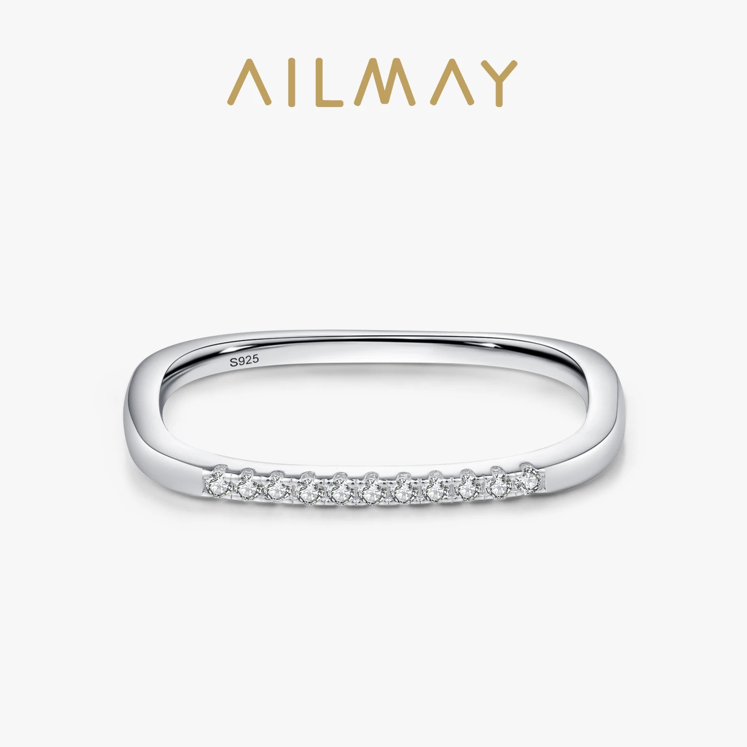Ailmay 925 Sterling Silver minimalistyczny cyrkonia kwadratowy wzór pierścionki do układania w stosy dla kobiet dziewczynki akcesoria weselne biżuteria